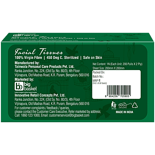 bb home Facial Tissues - 2 Ply, 200 Pulls (Pack of 3) 100% Virgin Fibre, Soft & Absorbent