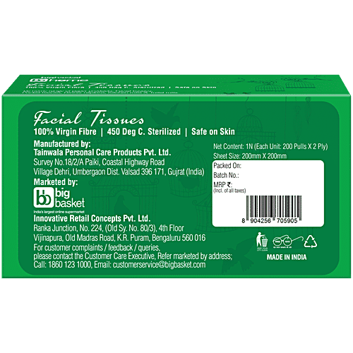 bb home Facial Tissues - 2 Ply, 200 Pulls (Pack of 3) 100% Virgin Fibre, Soft & Absorbent