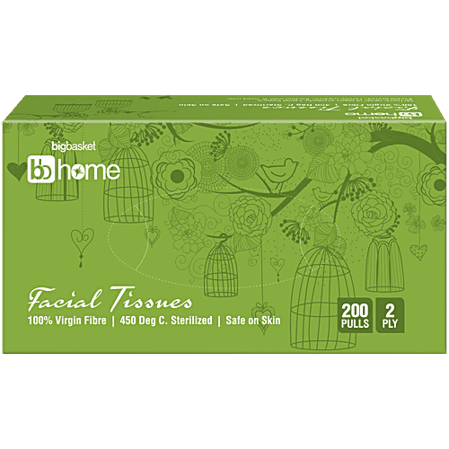 bb home Facial Tissues - 2 Ply, 200 Pulls (Pack of 3) 100% Virgin Fibre, Soft & Absorbent