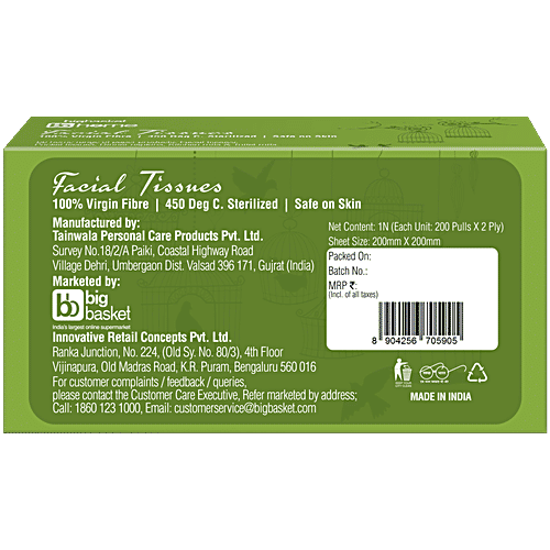 bb home Facial Tissues - 2 Ply, 200 Pulls (Pack of 3) 100% Virgin Fibre, Soft & Absorbent