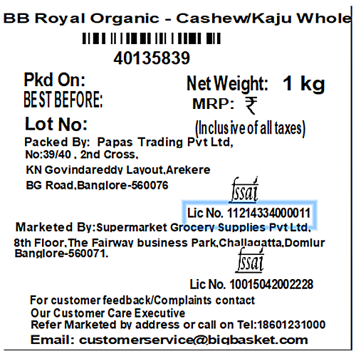 bb Royal Organic - Cashew/Kaju Whole Bold, 1 kg  