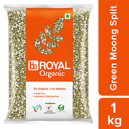bb Royal Organic - Green Moong Dal (Split), 1 kg  