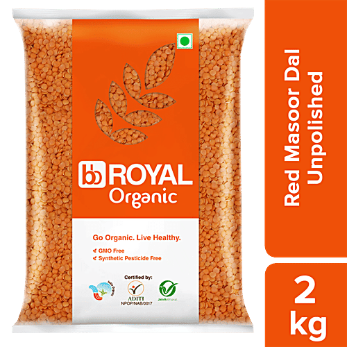 bb Royal Organic - Red Masoor Dal, Unpolished, 2 kg  