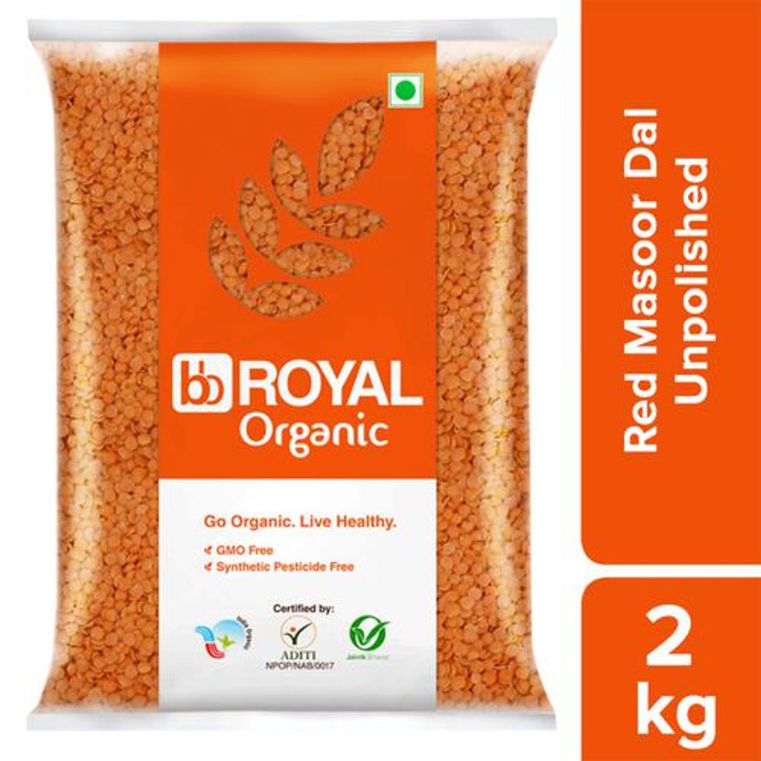 BB Royal Organic - Red Masoor Dal/Mysore Bele, Unpolished, 2 kg 