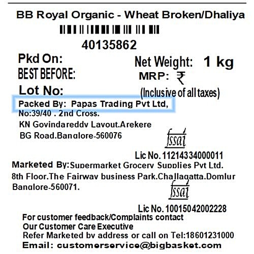 bb Royal Organic - Wheat Broken / Dhaliya, 1 kg  