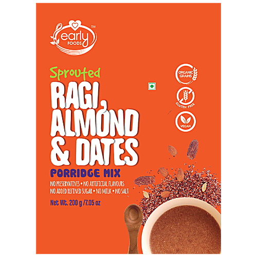 Early Foods Organic Sprouted Ragi, Almond & Dates Porridge Mix - Vegan, Gluten Free, 200 g  No Preservatives, No Artificial Flavours