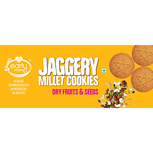 Early Foods Jaggery Millet Cookies - Dry Fruits & Seeds, No Preservatives & Additives, 130 g No Preservatives, No Additives