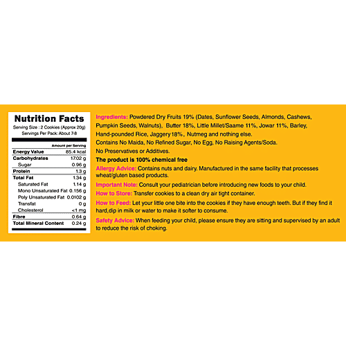 Early Foods Jaggery Millet Cookies - Dry Fruits & Seeds, No Preservatives & Additives, 130 g No Preservatives, No Additives