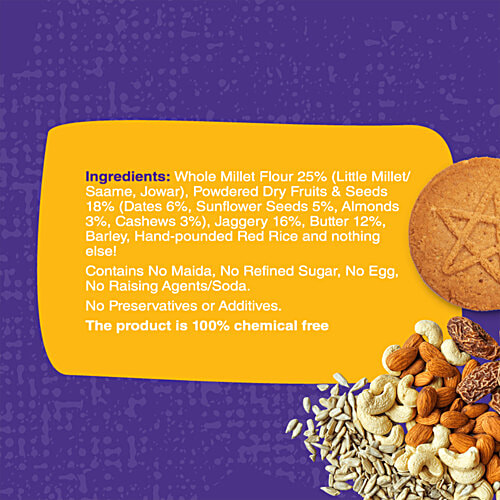 Early Foods Jaggery Millet Cookies - Dry Fruits & Seeds, No Preservatives & Additives, 130 g No Preservatives, No Additives