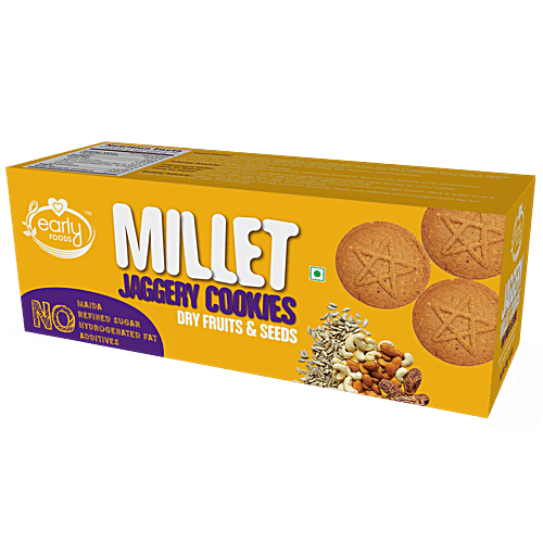 Early Foods Jaggery Millet Cookies - Dry Fruits & Seeds, No Preservatives & Additives, 130 g No Preservatives, No Additives