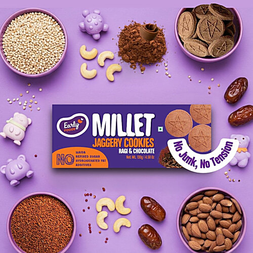 Early Foods Jaggery Millet Cookies - Ragi & Chocolate, No Preservatives & Additives, 130 g  No Preservatives, No Additives