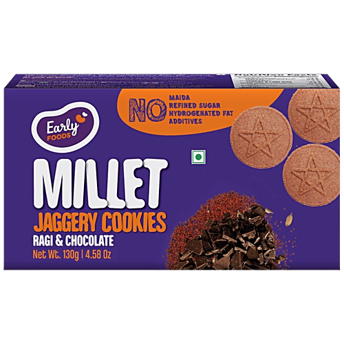 Early Foods Jaggery Millet Cookies - Ragi & Chocolate, No Preservatives & Additives, 130 g  No Preservatives, No Additives
