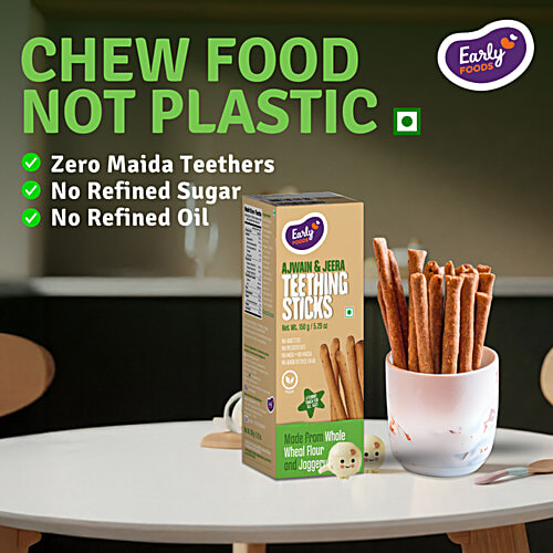 Early Foods Ajwain & Jeera Teething Sticks, 150 g No Preservatives, No Additives, No Milk, No Maida, No Refined Sugar