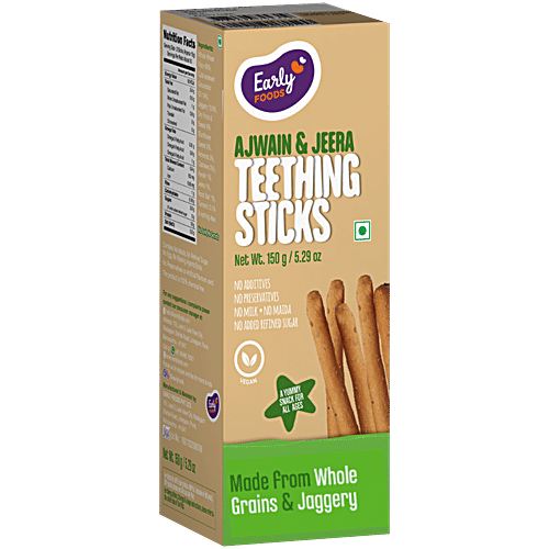 Early Foods Ajwain & Jeera Teething Sticks, 150 g No Preservatives, No Additives, No Milk, No Maida, No Refined Sugar