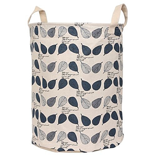 DP Clothes-Storage-Laundry Bag, Fabric - Navy Blue & Off White, Leaf PrintN BlueÃ‚Â  BB 550, 1 pc  Lightweight, Durable