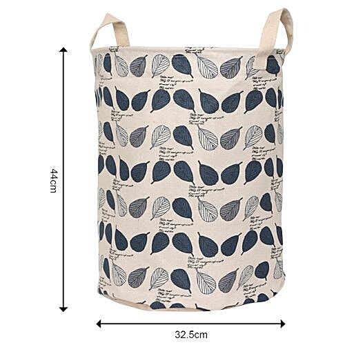 DP Clothes-Storage-Laundry Bag, Fabric - Navy Blue & Off White, Leaf PrintN BlueÃ‚Â  BB 550, 1 pc  Lightweight, Durable
