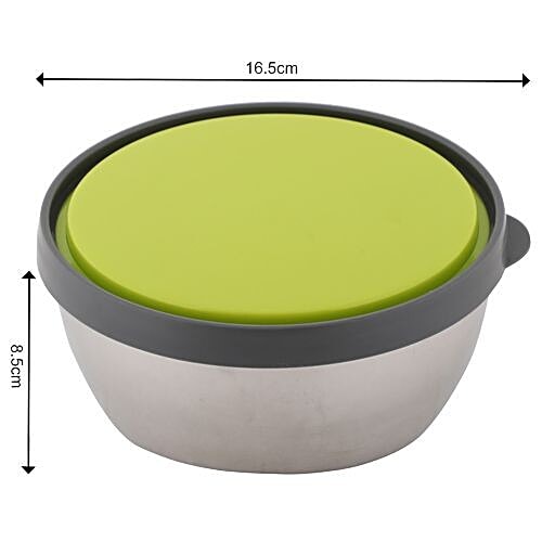 Homio Stainless Steel Food Container/ Tiffin Box- Green, Circular, BB 572 3, 3 Pcs.  