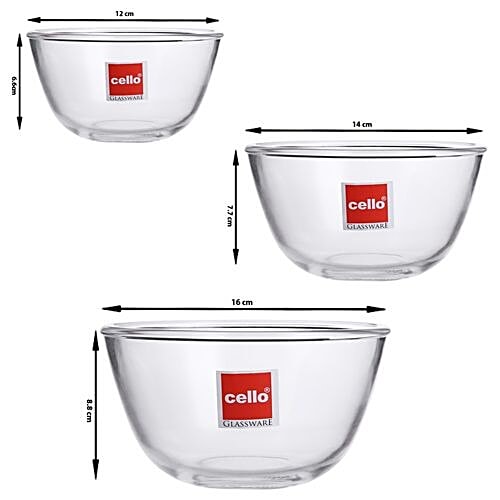 Buy Cello Mixing/Serving Bowls Toughened Glass, Ornella, Clear Online at Best Price bigbasket