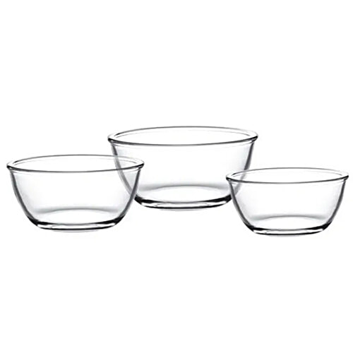 Cello Glass Bowl For Mixing/Serving - Borosilicate, Ornella, 3 pcs (500 ml, 1 L & 1.5 l) Freezer Safe & Dishwasher Safe