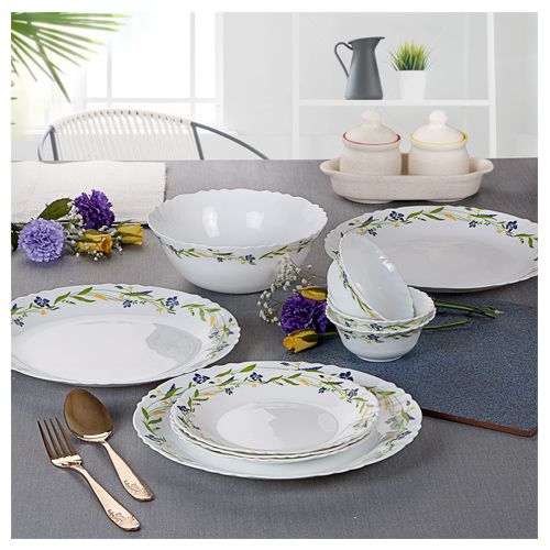 33 PCs Dinning Set Details about   Cello Amazon Creeper Opal Ware Dinner Set White Green 