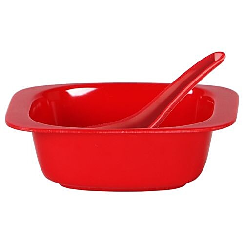 Buy Iveo 100 Melamine Soup Bowl With Spoon Set Red Online at Best
