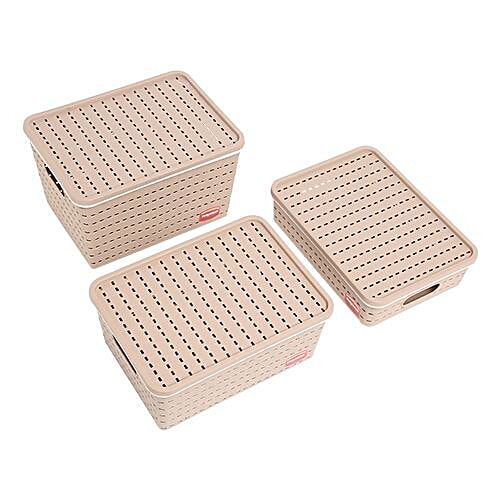 Nayasa Gloria Multi Utility Basket - Small, Medium, Large, Beige, 3 pcs  