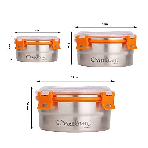 Neelam Stainless Steel Leak Lock Container Set, 3 pcs  