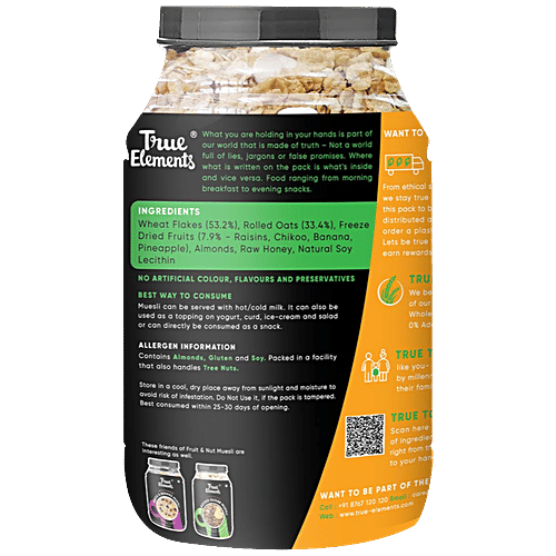 Buy True Elements Fruit & Nut Muesli Rich In Protein & Fibre, No