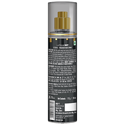 Layerr Shot Body Spray - Gold, Iconic, 135 ml  Refreshing & Ozonic, Long-lasting