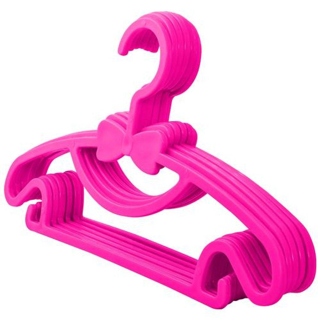 Saura Cutie Kids Cloth Hangers - Plastic, Strong & Durable, Pink, 6 pcs 