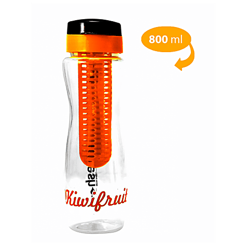 Saura Belbott Infuser Plastic Water Bottle - Orange, Multi-Utility, Food Grade, Leak Proof, Easy Clean, 800 ml