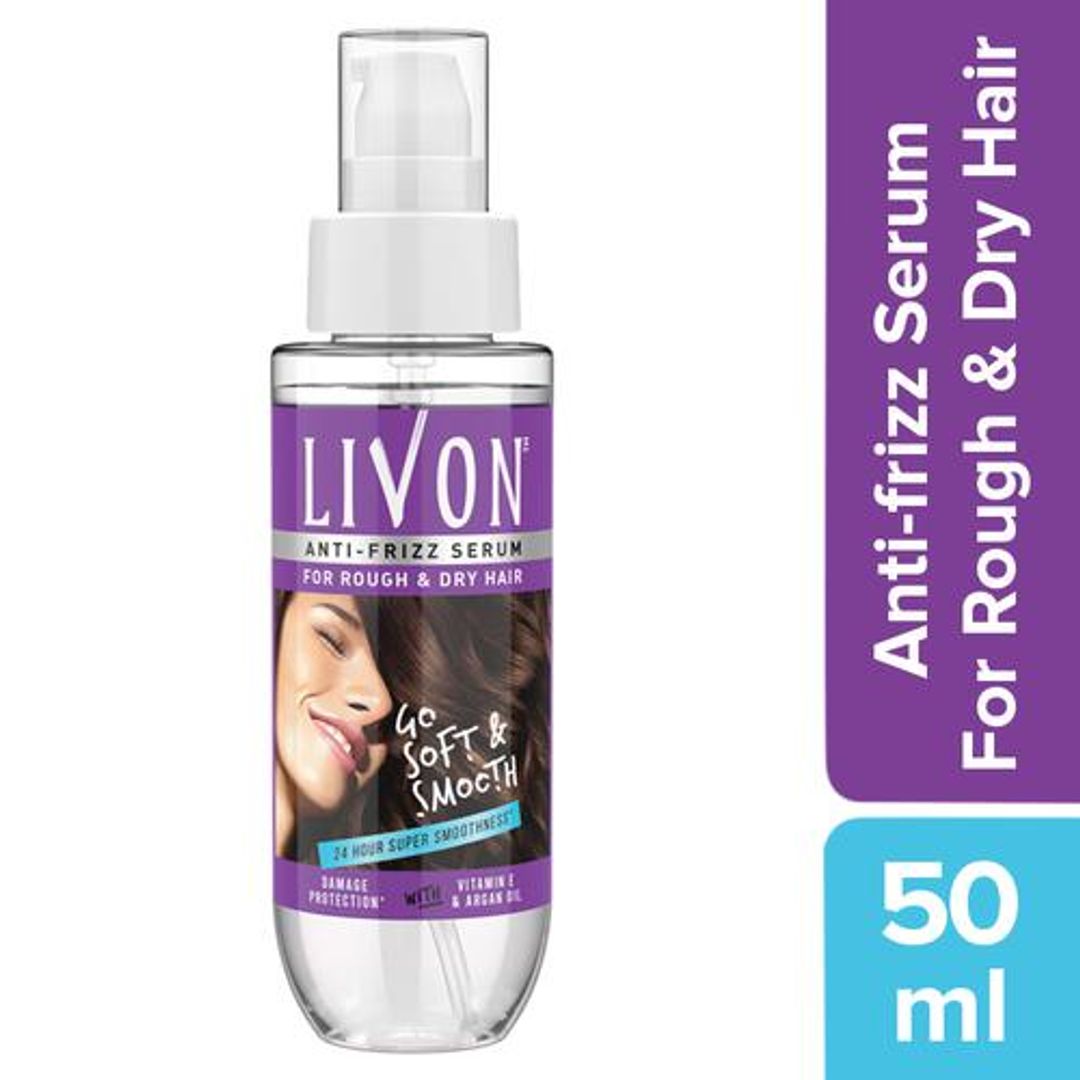 Livon Serum Anti-frizz Serum - For Rough & Dry Hair, With Vitamin E & Argan Oil, Damage Protection, 50 ml 