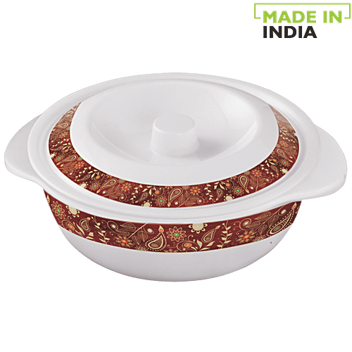 Servewell Pure Melamine Serving Casserole For Roti/Chapati With Lid - Golden Paisley, 1.42 L  
