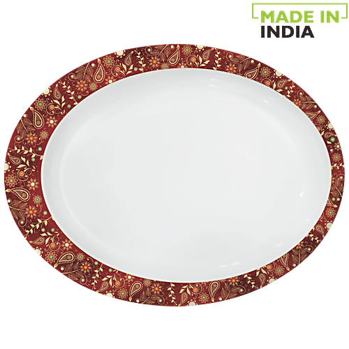 Servewell Pure Melamine Oval Round Serving Platter - Golden Paisley, 1 pc  