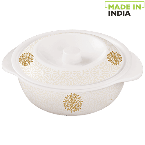 Servewell Pure Melamine Casserole For Roti/Chapati With Lid - Golden Leaves, 1.42 L  