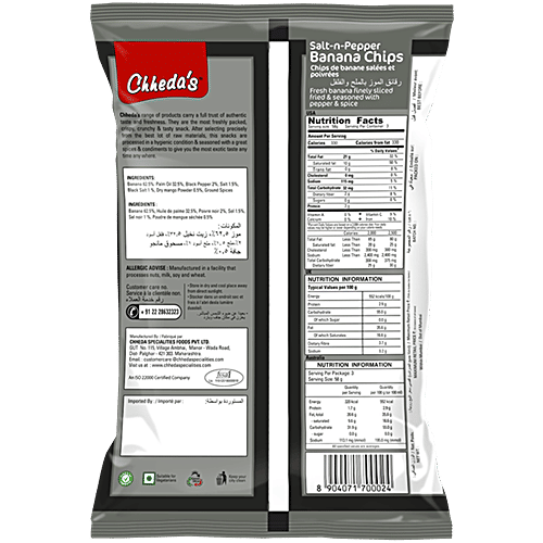 Chhedas Banana Chips - Salt & Pepper, 170 g  Zero Trans Fat & Zero Cholesterol