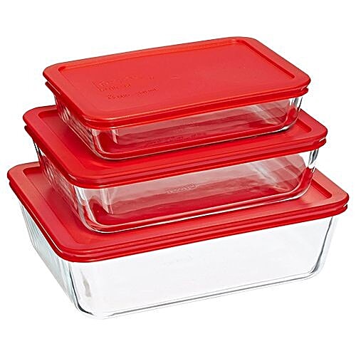 Pyrex Glass Bakeware Containers With Lid, 3 pcs  