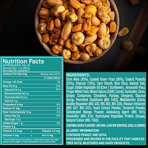 Cornitos Pop N Crunch Party Mix - Salted Peanuts, Corn Nuts & Coated Green Peas, 180 g  Source of Protein, No Onion, No Garlic