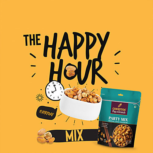 Cornitos Pop N Crunch Party Mix - Salted Peanuts, Corn Nuts & Coated Green Peas, 180 g  Source of Protein, No Onion, No Garlic