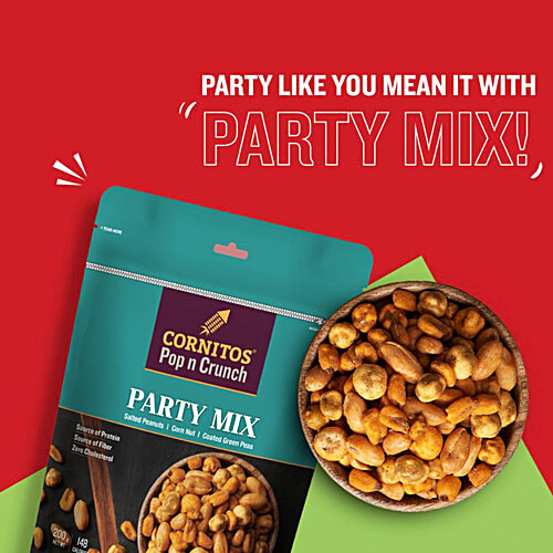 Cornitos Pop N Crunch Party Mix - Salted Peanuts, Corn Nuts & Coated Green Peas, 180 g  Source of Protein, No Onion, No Garlic