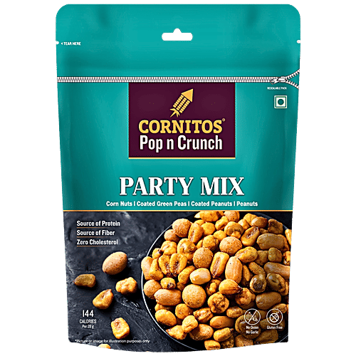 Cornitos Pop N Crunch Party Mix - Salted Peanuts, Corn Nuts & Coated Green Peas, 180 g  Source of Protein, No Onion, No Garlic