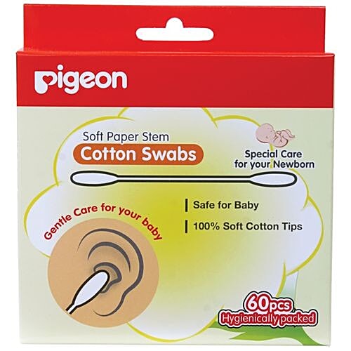 Pigeon Baby Cotton Swabs - Thick Stem, 60 pcs  