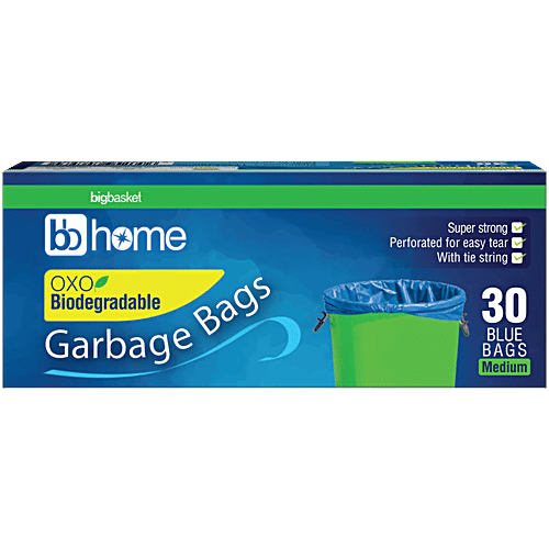 bb home Garbage Bags - Medium, Blue, 48 x 53 Cm, 30 pcs (Oxo-Biodegradable) 