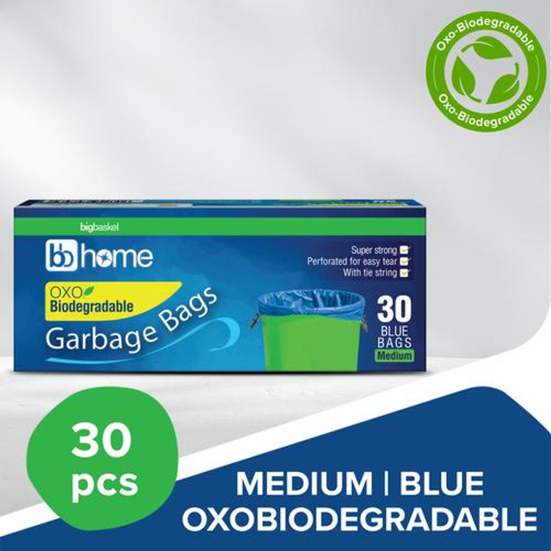 BB Home Garbage Bags - Medium, Blue, 48 x 53 cm, 30 pcs (Oxo-Biodegradable)