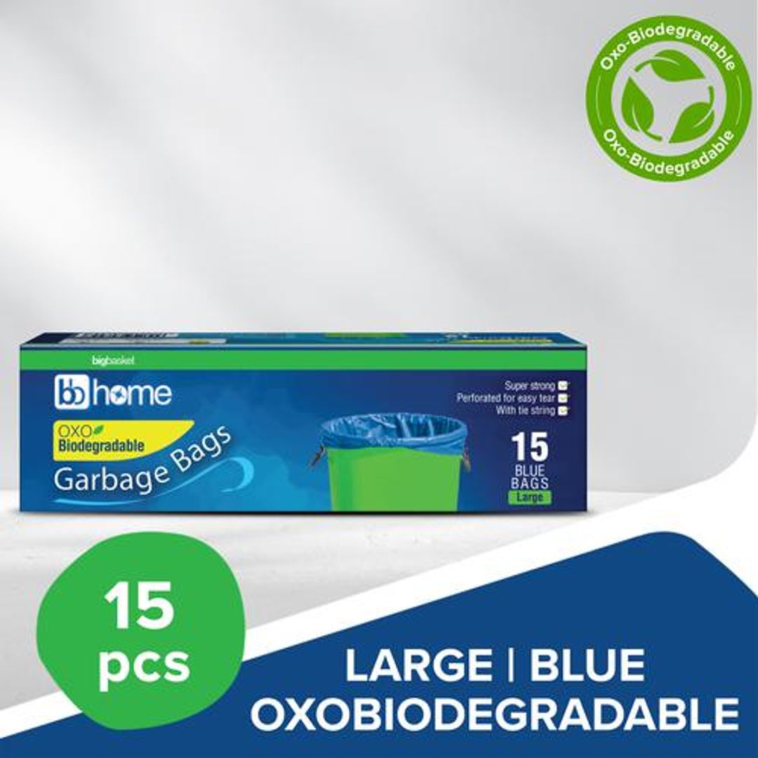BB Home Garbage Bags - Large, Blue, 61 x 81 cm, 15 pcs (Oxo-Biodegradable)