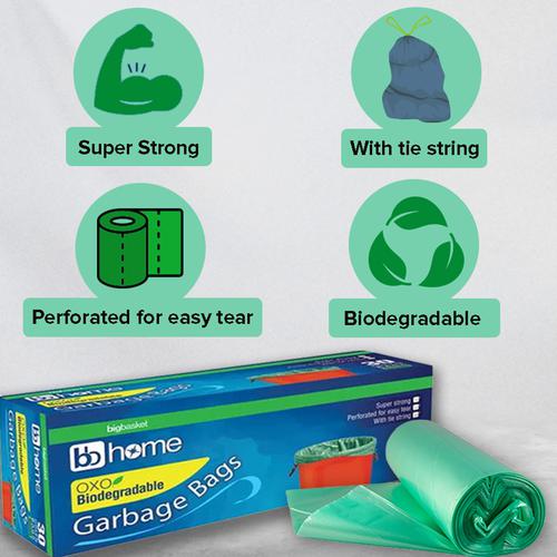 BB Home Oxo-Biodegradable Garbage bag-Medium Green, 30 pcs (19x21 Inches) 