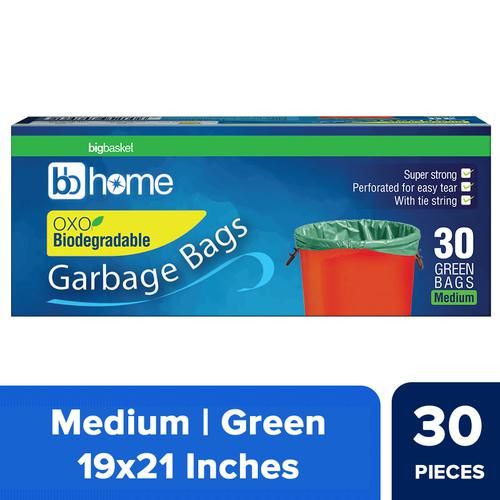 BB Home Oxo-Biodegradable Garbage bag-Medium Green, 30 pcs (19x21 Inches) 