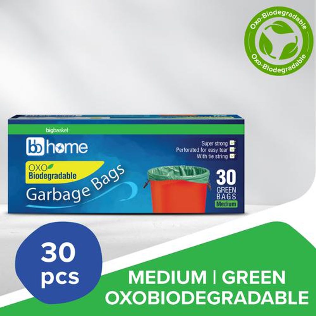 BB Home Garbage Bags - Medium, Green, 48 x 53 cm, 30 pcs (Oxo-Biodegradable)