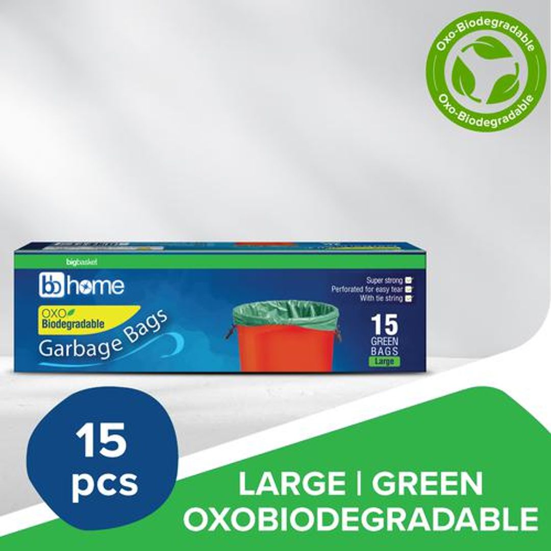 BB Home Garbage Bags - Large, Green, 61 x 81 cm, 15 pcs (Oxo-Biodegradable)