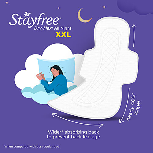 STAYFREE Dry-Max All Nights Sanitary Pads - XXL, 42 pcs Odour Control, Dry-Max Cover